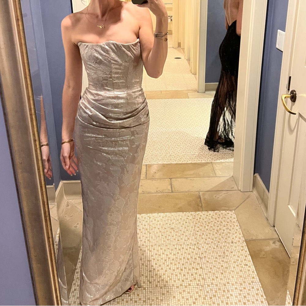 Beautiful gold silver gown house of cb size small.